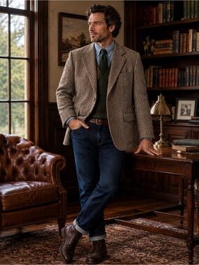 Vintage Harris Tweed Brown Herringbone Wool Blazer Sport Coat Made in Scotland